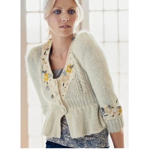 Anthropologie Sweaters - RARE Anthropologie Knitted & Knotted Golden Door Cardigan Floral Sweater